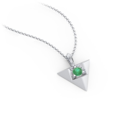 Triangle Pendant with Gemstone – Sterling Silver with Emerald