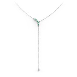 Bezel Gemstone Lariat with Ball Charm in 925 Sterling Silver with Emerald