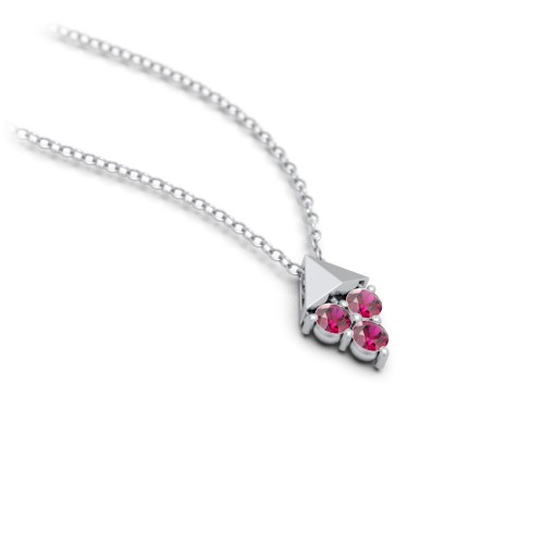 Diamond Shape Pendant with Gemstones – Sterling Silver with Ruby