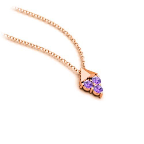 Diamond Shape Pendant with Gemstones – 10K Rose Gold with Amethyst