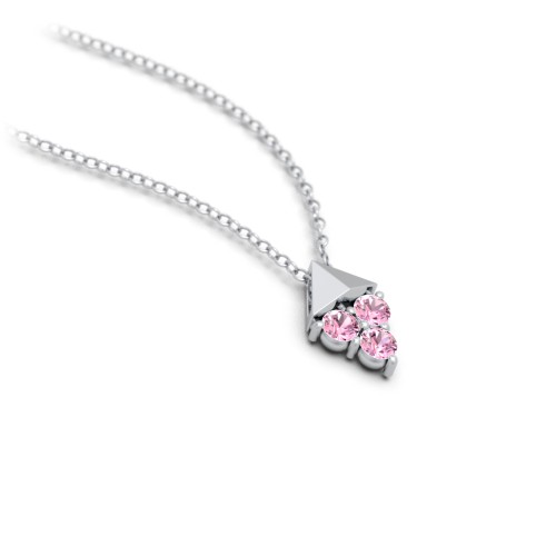 Diamond Shape Pendant with Gemstones – Sterling Silver with Pink Tourmaline