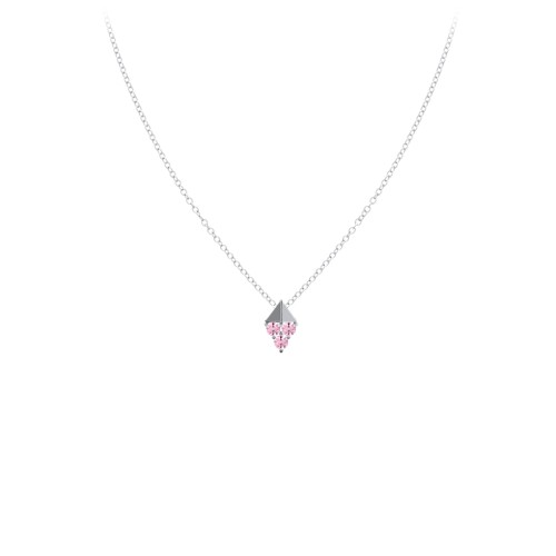 Diamond Shape Pendant with Gemstones – Sterling Silver with Pink Tourmaline