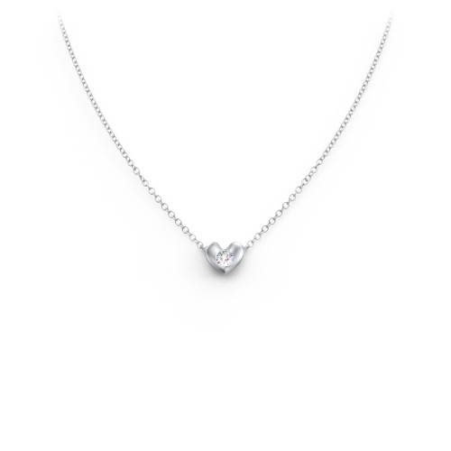Puffed Heart Pendant with Gemstone – Sterling Silver with Cubic Zirconia