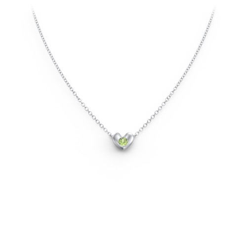 Puffed Heart Pendant with Gemstone – Sterling Silver with Peridot