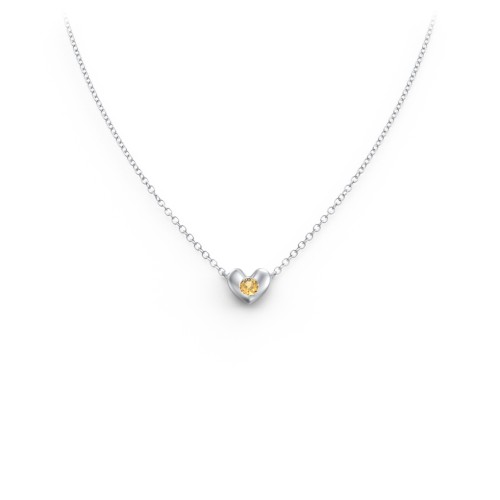 Puffed Heart Pendant with Gemstone – Sterling Silver with Citrine
