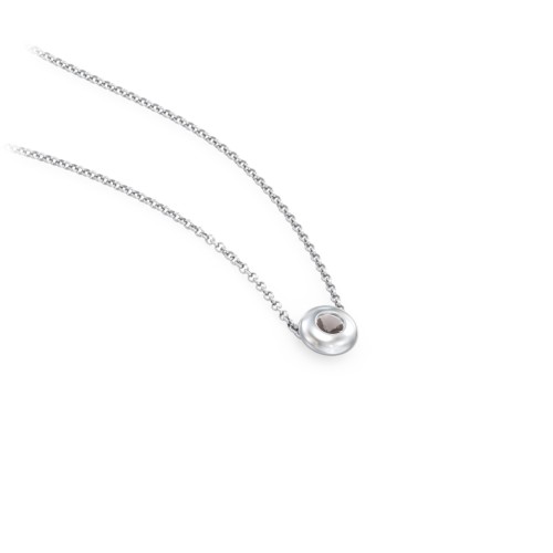 Solitaire 2mm Round Gemstone Pendant – Sterling Silver with Smokey Quartz