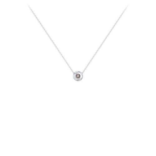 Solitaire 2mm Round Gemstone Pendant – Sterling Silver with Smokey Quartz