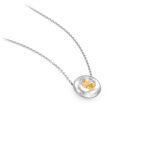 Solitaire 4mm Round Gemstone Pendant – Sterling Silver with Citrine