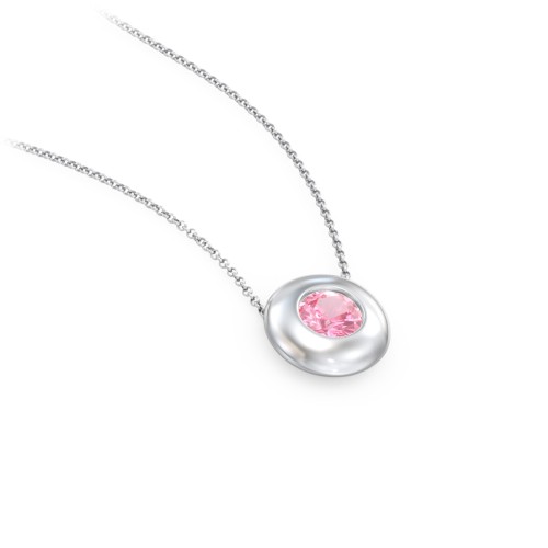 Solitaire 5mm Round Gemstone Pendant – Sterling Silver with Pink Tourmaline