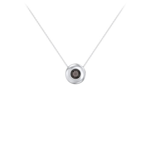 Solitaire 5mm Round Gemstone Pendant – Sterling Silver with Smokey Quartz