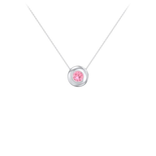 Solitaire 5mm Round Gemstone Pendant – Sterling Silver with Pink Tourmaline