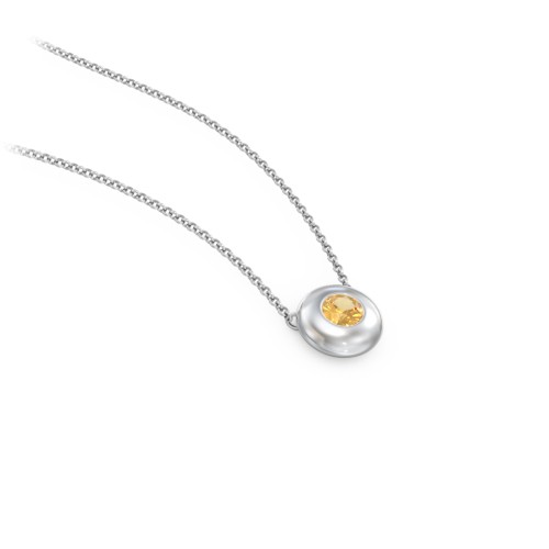 Solitaire 3mm Round Gemstone Pendant – Sterling Silver with Citrine