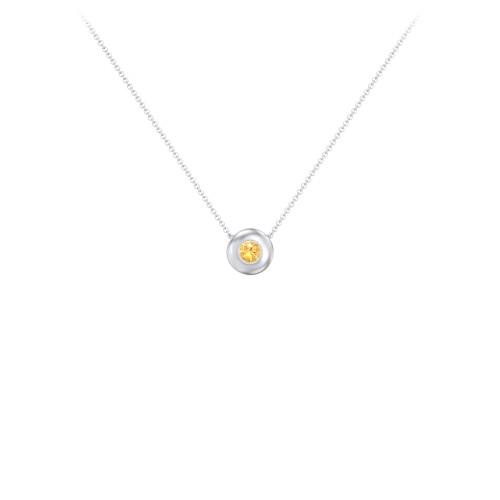 Solitaire 3mm Round Gemstone Pendant – Sterling Silver with Citrine