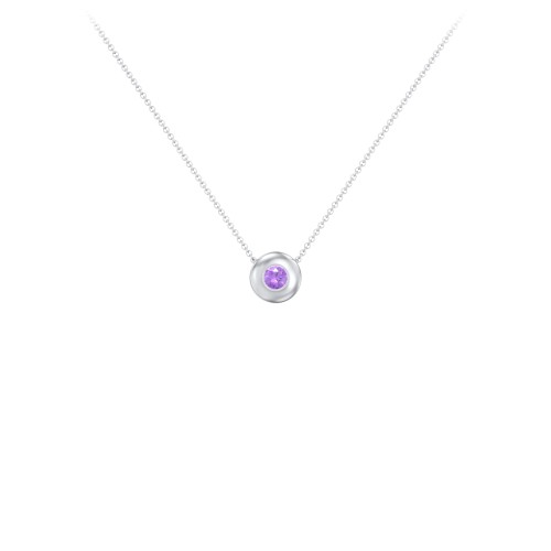 Solitaire 3mm Round Gemstone Pendant – Sterling Silver with Amethyst