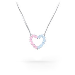 Dual Birthstone Heart Pendant in 925 Sterling Silver with Pink Tourmaline and Blue Topaz