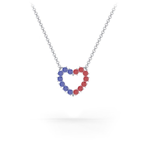 Dual Birthstone Heart Pendant – Sterling Silver with Blue Sapphire and Garnet