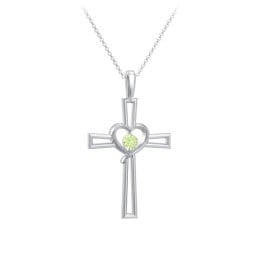Cross and Heart Pendant with Birthstone