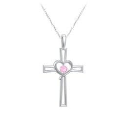 Cross and Heart Pendant with Birthstone