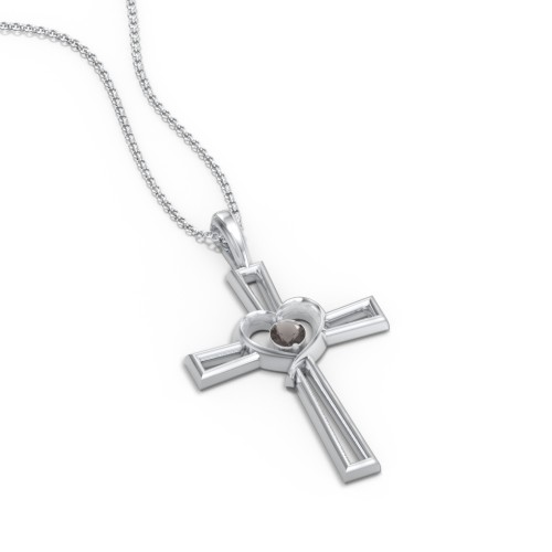 Cross and Heart Pendant with Birthstone