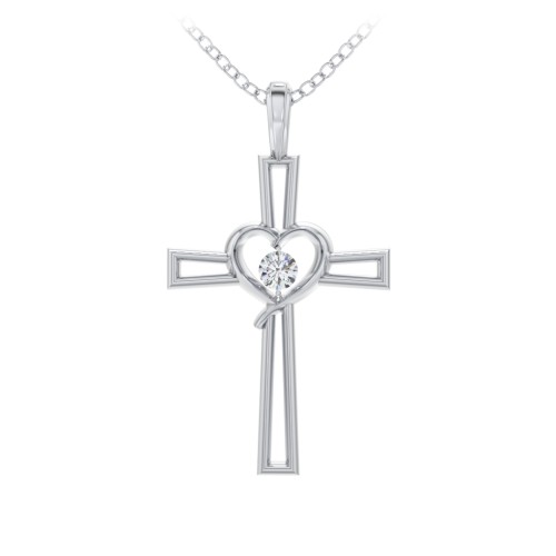 Cross and Heart Pendant with Birthstone