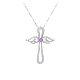 Angel Cross Pendant with Birthstone