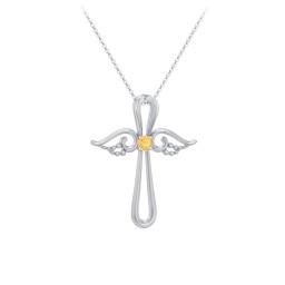 Angel Cross Pendant with Birthstone