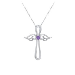 Angel Cross Pendant with Birthstone