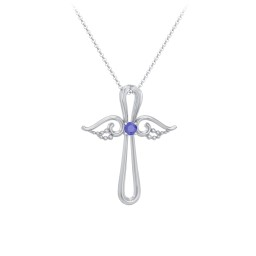 Angel Cross Pendant with Birthstone