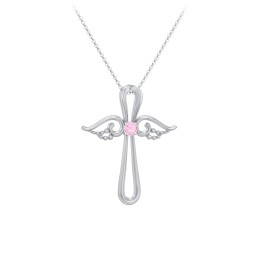 Angel Cross Pendant with Birthstone