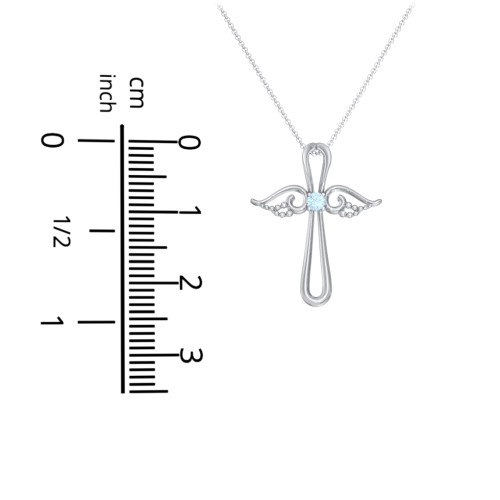 Angel Cross Pendant with Birthstone – Sterling Silver with Ruby
