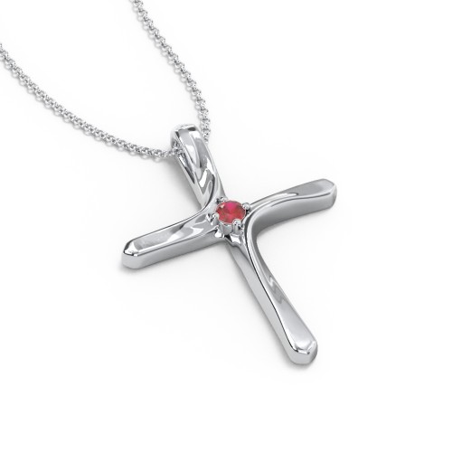 Twisted Cross Pendant with Birthstone