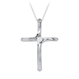 Twisted Cross Pendant with Birthstone in 925 Sterling Silver with Aquamarine
