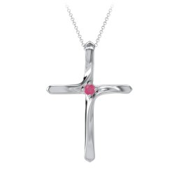 Twisted Cross Pendant with Birthstone in 925 Sterling Silver with Ruby