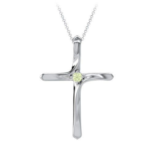 Twisted Cross Pendant with Birthstone – Sterling Silver with Peridot