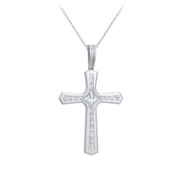 Engravable Cross Pendant with Dove Symbol in 925 Sterling Silver