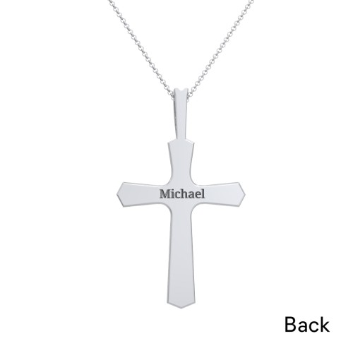 Engravable Cross Pendant with Dove Symbol – Sterling Silver