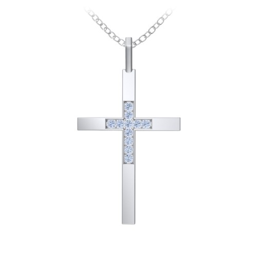 Classic Cross with Accents – Sterling Silver with Fancy Blue Premium Zirconia