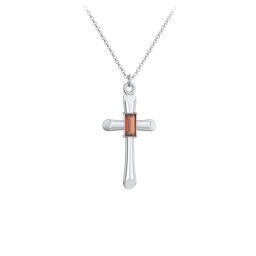Mini Cross with Baguette Birthstone in 925 Sterling Silver with Garnet