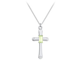 Mini Cross with Baguette Birthstone in 925 Sterling Silver with Peridot