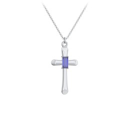 Mini Cross with Baguette Birthstone in 925 Sterling Silver with Blue Sapphire
