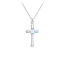 Mini Cross with Baguette Birthstone in 925 Sterling Silver with Blue Topaz