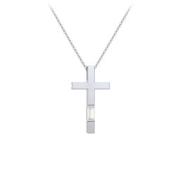 Modern Cross with Baguette Birthstone