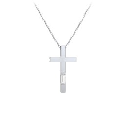 Modern Cross with Baguette Birthstone