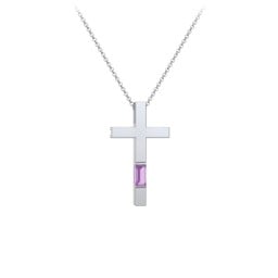 Modern Cross with Baguette Birthstone