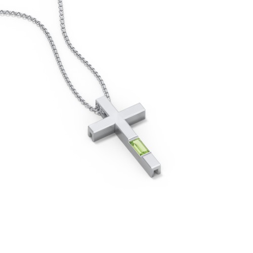 Modern Cross with Baguette Birthstone
