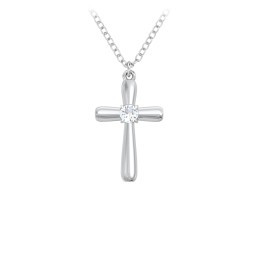 Mini Cross with Birthstone in 925 Sterling Silver with Diamond