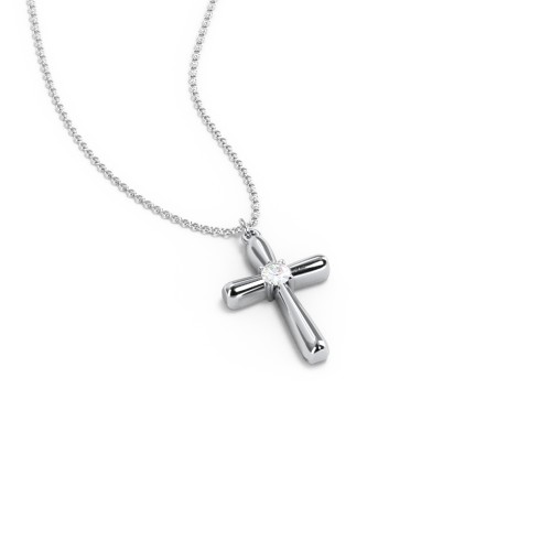 Mini Cross with Birthstone – Sterling Silver with Diamond