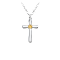 Mini Cross with Birthstone in 925 Sterling Silver with Citrine