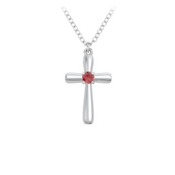 Mini Cross with Birthstone in 925 Sterling Silver with Garnet