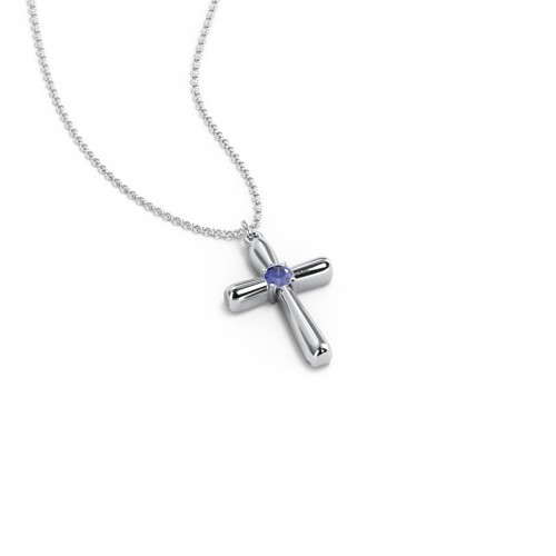 Mini Cross with Birthstone – Sterling Silver with Blue Sapphire